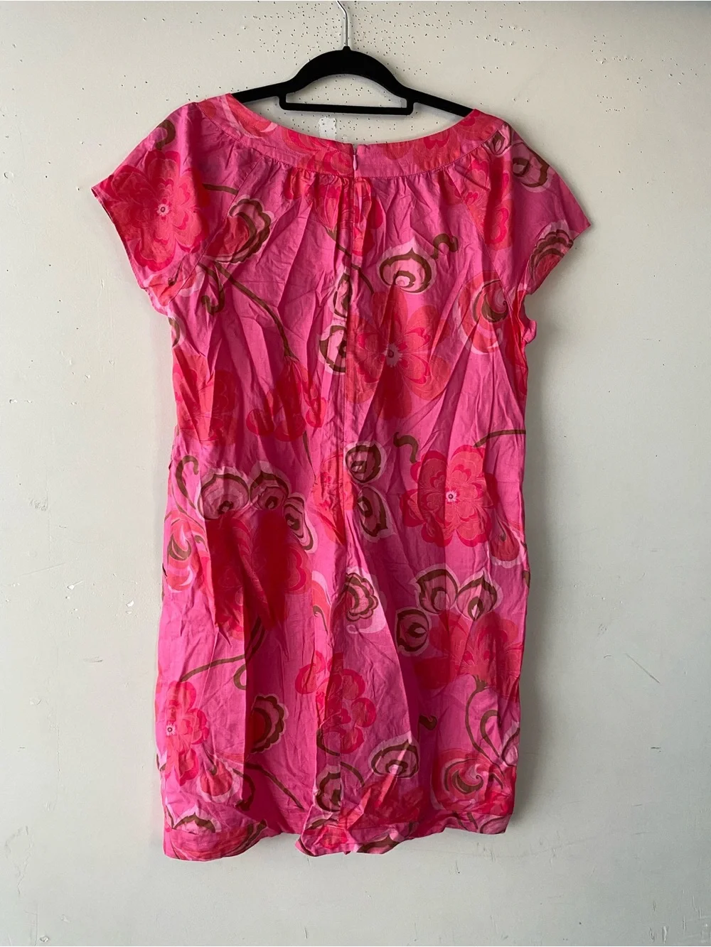 J.Crew Retro Mod Floral Shift Dress 12 Pink Cotton Pockets Scoop Neck Tunic Mini